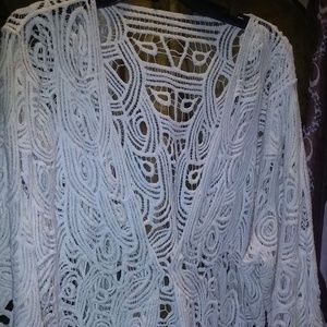 Sheer Lace Fringe V-Neck Cardi w/Button Front